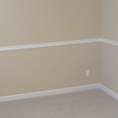 A room with beige walls and white trim.